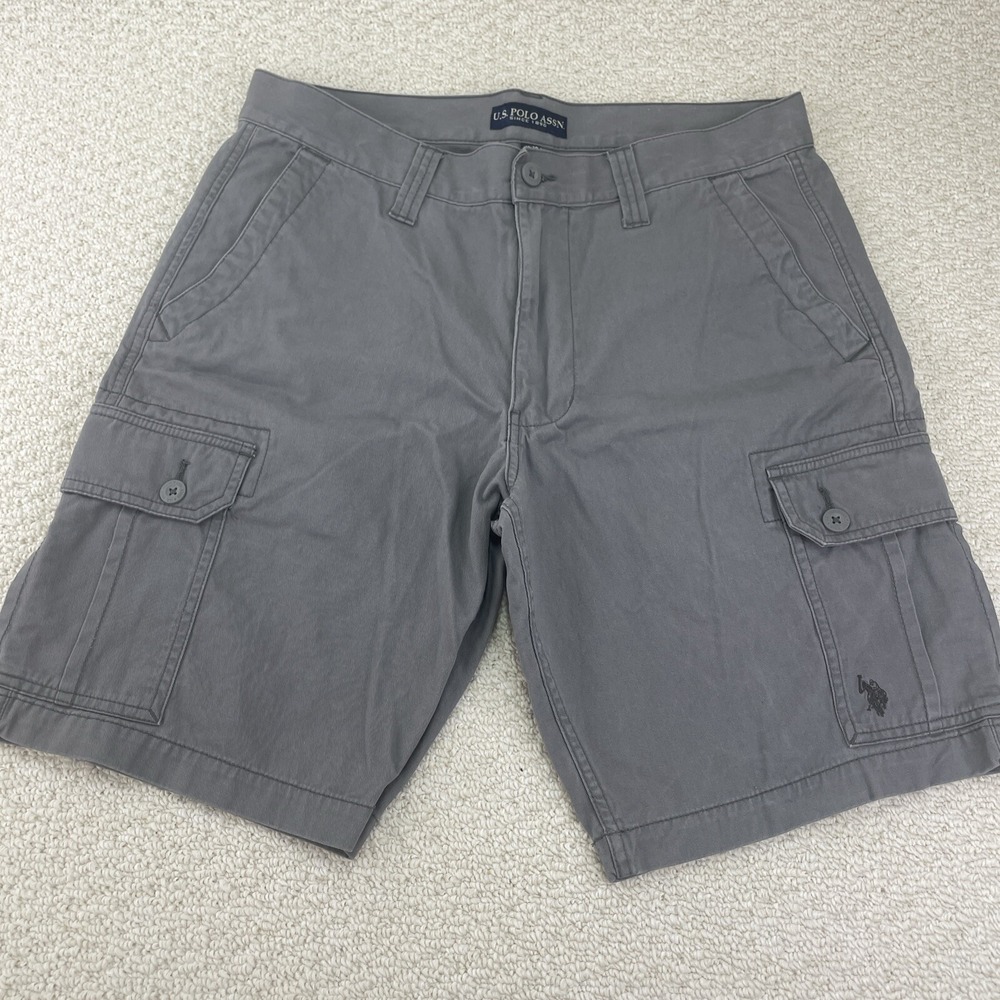 US Polo Assn. Cargo Shorts Men's Waist 36 X‎ 10 Flap Pockets Gray Hiking Beach